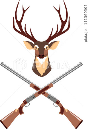 Deer Head and Crossed Hunting Rifles Isolated in Flat Style. Vector Illustration. Deer Head and Crossed Hunting Rifles Isolated in Flat Style. Vector Illustration. 111360303