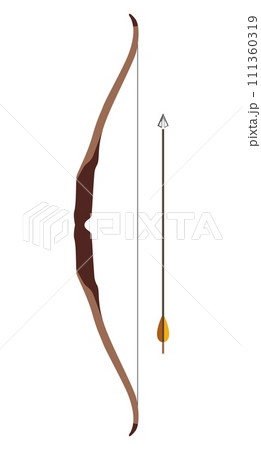 Traditional Hunting Wooden Bow with Arrow Isolated Icon in Flat Style. Vector Illustration. Traditional Hunting Wooden Bow with Arrow Isolated Icon in Flat Style. Vector Illustration. 111360319