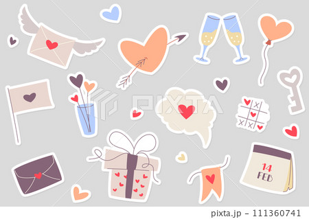 Valentine's Day symbols stickers set Valentine's Day symbols stickers set 111360741