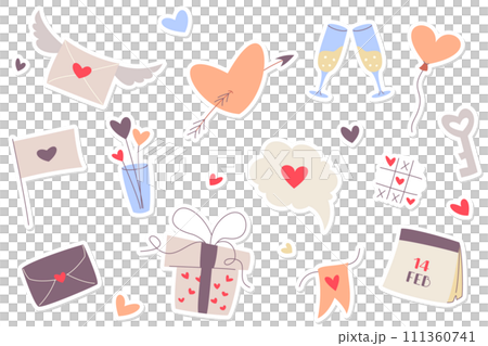 Valentine's Day symbols stickers set Valentine's Day symbols stickers set 111360741