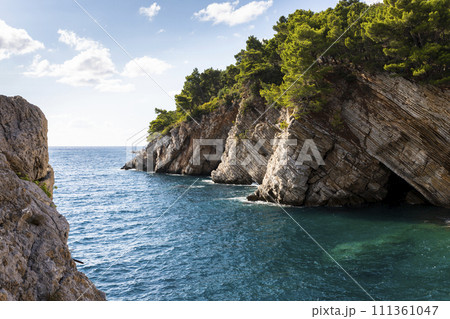 Sea and rocky clifs in town Petrovac, Montenegro Sea and rocky clifs in town Petrovac, Montenegro 111361047