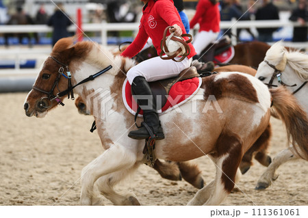 Children on horses playing horseball Children on horses playing horseball 111361061