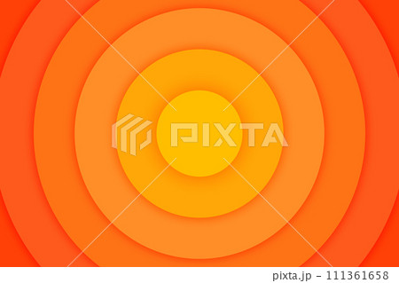 Orange concentric circles banner. Sun, sunlight, sunrise, sunburst background. Ripples, impact, epicenter, radar, target, sonar wave wallpaper. Vector illustration with paper cut effect Orange concentric circles banner. Sun, sunlight, sunrise, sunburst background. Ripples, impact, epicenter, radar, target, sonar wave wallpaper. Vector illustration with paper cut effect 111361658