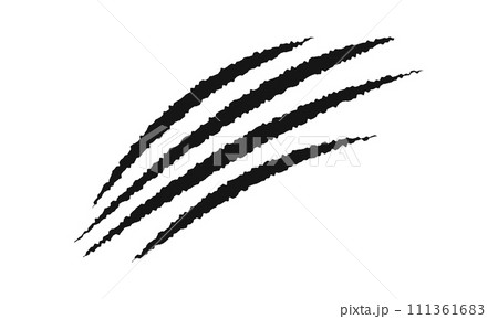 Scratch claw marks. Cat, tiger, bear, wolf, dragon, monster, werewolf talons trace isolated on white background. Scary torn scars. Wild animals scratches track 111361683