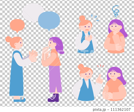 悩みを相談し合う2人の若い女性のイラストセット 111362107