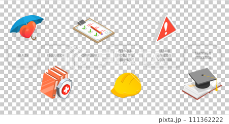 3D Isometric Flat Conceptual Illustration of Safety At Work, HSE as Health Safety Environment 3D Isometric Flat Conceptual Illustration of Safety At Work, HSE as Health Safety Environment 111362222