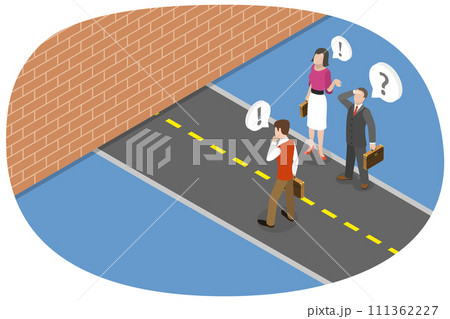 3D Isometric Flat  Conceptual Illustration of Business Barrier or Blocker, Avoiding or Overcoming Obstacles 111362227