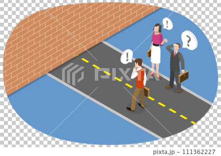 3D Isometric Flat  Conceptual Illustration of Business Barrier or Blocker, Avoiding or Overcoming Obstacles 111362227