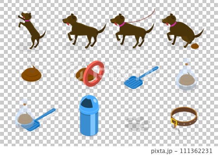 3D Isometric Flat Conceptual Illustration of Pet Care, Dog Poo Clean Up 3D Isometric Flat Conceptual Illustration of Pet Care, Dog Poo Clean Up 111362231