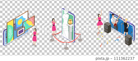 3D Isometric Flat Conceptual Illustration of Online Tours And Activities, Virtual Concert, Online Museum and Gallery Tour 3D Isometric Flat Conceptual Illustration of Online Tours And Activities, Virtual Concert, Online Museum and Gallery Tour 111362237