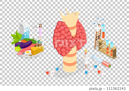 3D Isometric Flat  Conceptual Illustration of Hypothyroidism, Thyroid Gland Examination 111362243