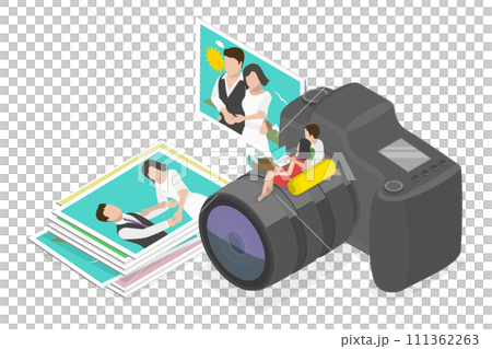 3D Isometric Flat Conceptual Illustration of Wedding Memories, Happy Marriage Moments 3D Isometric Flat Conceptual Illustration of Wedding Memories, Happy Marriage Moments 111362263