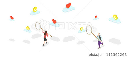 3D Isometric Flat  Conceptual Illustration of Chasing For Passion, Searching for Relationship 111362268