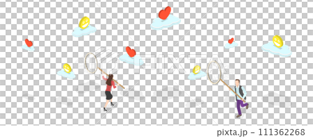 3D Isometric Flat  Conceptual Illustration of Chasing For Passion, Searching for Relationship 111362268