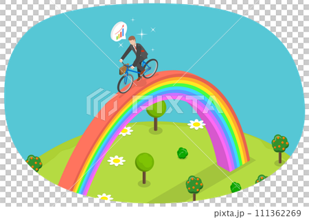 3D Isometric Flat  Conceptual Illustration of Inspiration To Build Future, Career Change and Positive Outlook 111362269