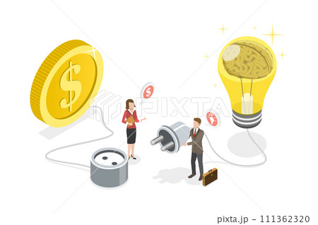 3D Isometric Flat  Conceptual Illustration of Entrepreneur Pitch, Successful Startup Idea 111362320
