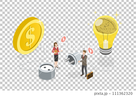 3D Isometric Flat  Conceptual Illustration of Entrepreneur Pitch, Successful Startup Idea 111362320