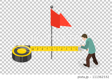 3D Isometric Flat  Conceptual Illustration of Business Performance Measuring, KPI, Benchmarking and Measurement 111362332