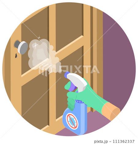 3D Isometric Flat Icon of Door Handle Cleaning, Prevention Spreading Bacteria and Viruses 3D Isometric Flat Icon of Door Handle Cleaning, Prevention Spreading Bacteria and Viruses 111362337