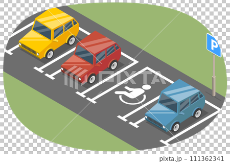 3D Isometric Flat Conceptual Illustration of Parking Lot, Public Car-parking 3D Isometric Flat Conceptual Illustration of Parking Lot, Public Car-parking 111362341