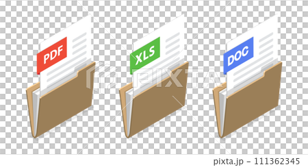 3D Isometric Flat  Icon of Doc, Pdf, Xls Documents, Set of Paper Folders 111362345