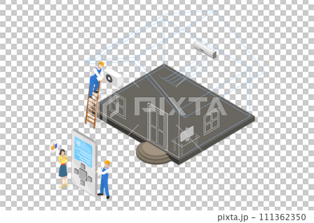 3D Isometric Flat  Conceptual Illustration of Air Conditioning System, AC Installation or Repairing 111362350