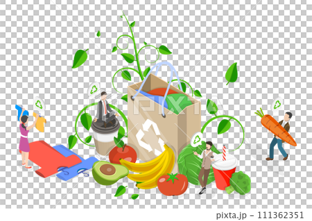 3D Isometric Flat  Conceptual Illustration of Organic Ecological Lifestyle, Saving Earth Environment 111362351