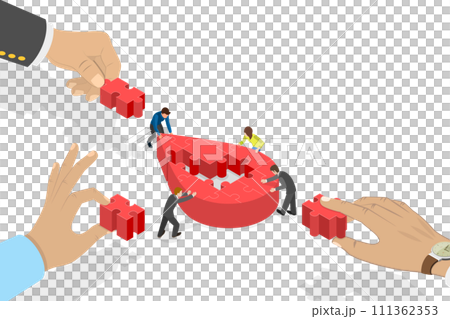 3D Isometric Flat  Conceptual Illustration of Blood Donation, Charity and Saving Lives 111362353