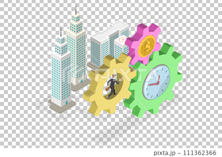 3D Isometric Flat  Conceptual Illustration of Efficient Time and Task Management Strategy, Efficiency or Maximum Productivity, 111362366