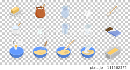 3D Isometric Flat Conceptual Illustration of Bakery Ingredients Set, Pastry Cooking 3D Isometric Flat Conceptual Illustration of Bakery Ingredients Set, Pastry Cooking 111362373