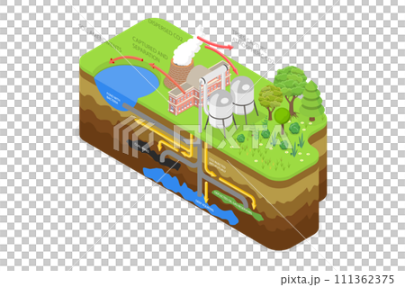 3D Isometric Flat Conceptual Illustration of Carbon Sequestration, Greenhouse Gas Pollution Control 3D Isometric Flat Conceptual Illustration of Carbon Sequestration, Greenhouse Gas Pollution Control 111362375