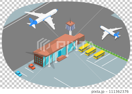 3D Isometric Flat  Conceptual Illustration of Airport Terminal , Jet Transport 111362376