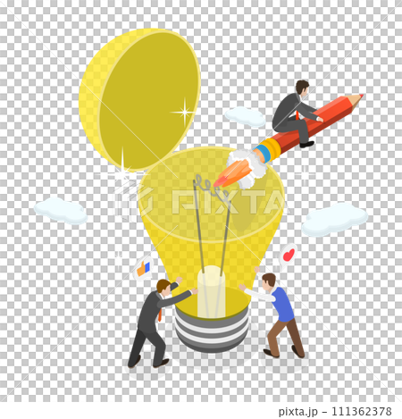 3D Isometric Flat  Conceptual Illustration of Successful Innovation, Creative Thinking or Idea Generation 3D Isometric Flat  Conceptual Illustration of Successful Innovation, Creative Thinking or Idea Generation 111362378