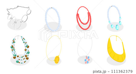 3D Isometric Flat  Set of Necklaces, Gemstones and Precious Accessorizes 111362379