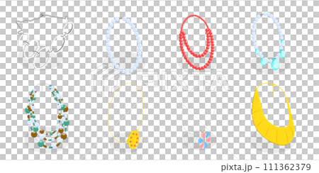 3D Isometric Flat  Set of Necklaces, Gemstones and Precious Accessorizes 111362379