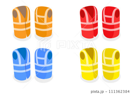 3D Isometric Flat Set of Safety Reflective Vests, Fluorescent Security Safety Work Jacket 3D Isometric Flat Set of Safety Reflective Vests, Fluorescent Security Safety Work Jacket 111362384