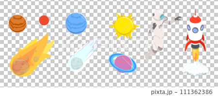 3D Isometric Flat  Set of Outer Space Elements, Astronomical Scientific Research 111362386