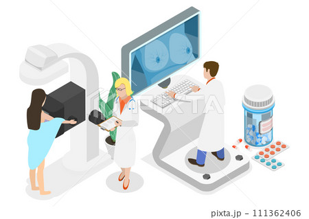 3D Isometric Flat  Conceptual Illustration of Mammography, Women Breast Healthcare 111362406