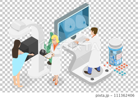 3D Isometric Flat  Conceptual Illustration of Mammography, Women Breast Healthcare 111362406