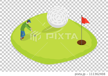 3D Isometric Flat  Conceptual Illustration of Tournament or Recreational Golf, Outdoor Sports or Leisure Activity 111362408
