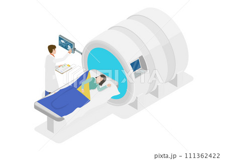 3D Isometric Flat  Conceptual Illustration of MRI Tomography, Magnetic Resonance Imaging 111362422