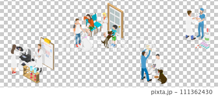 3D Isometric Flat Conceptual Illustration of Veterinarian Clinic , Medical Center for Domestic Animals 3D Isometric Flat Conceptual Illustration of Veterinarian Clinic , Medical Center for Domestic Animals 111362430