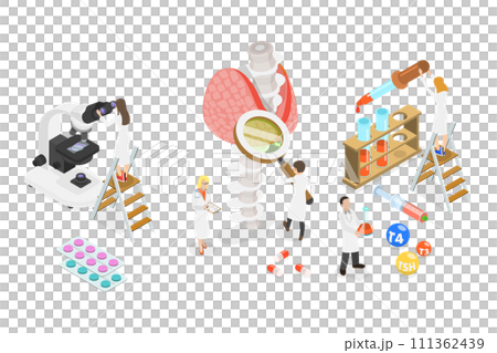 3D Isometric Flat Conceptual Illustration of Endocrinologist, Doctor Diagnose and Treat Human Thyroid Gland 3D Isometric Flat Conceptual Illustration of Endocrinologist, Doctor Diagnose and Treat Human Thyroid Gland 111362439