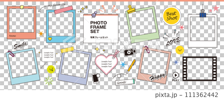 一套有趣的裝飾品，如相框和氣球 111362442