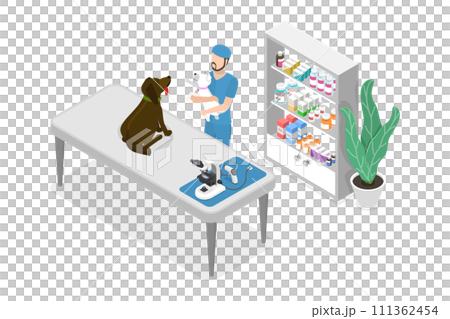 3D Isometric Flat  Conceptual Illustration of Pet Veterinarian, Animal Medical Treatment and Vaccination 111362454