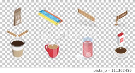 3D Isometric Flat  Icon of Sugar Packs Set, Disposable Packaging Bundle 111362459