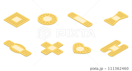 3D Isometric Flat  Icon of Medical Patches, First Aid Band Plasters Set 111362460