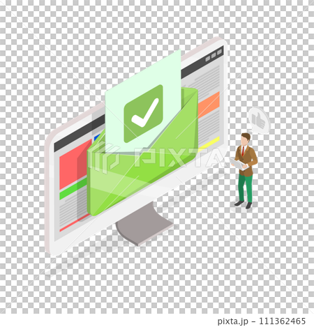 3D Isometric Flat Conceptual Illustration of Confirmation E-mail, Approved Online Document or Message Notice 3D Isometric Flat Conceptual Illustration of Confirmation E-mail, Approved Online Document or Message Notice 111362465