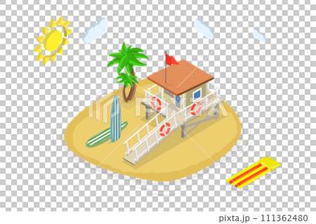 3D Isometric Flat Conceptual Illustration of Lifeguard Tower, Baywatch Hut 3D Isometric Flat Conceptual Illustration of Lifeguard Tower, Baywatch Hut 111362480