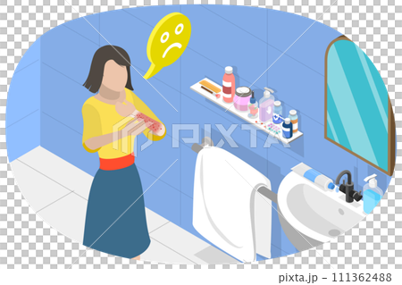 3D Isometric Flat  Conceptual Illustration of Allergy Skin, Atopic Dermatitis, Eczema or Psoriasis 111362488
